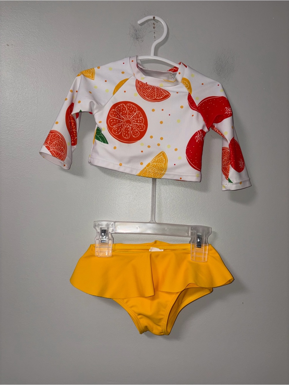 SHEIN White Yellow Orange Fruit 2 Piece Swimsuit Baby Girl Size 70 3-6?